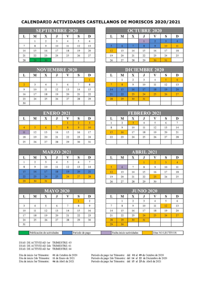 Calendario actividades 2020-2021