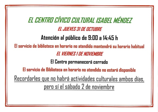 horario CCC Isabel Mendez