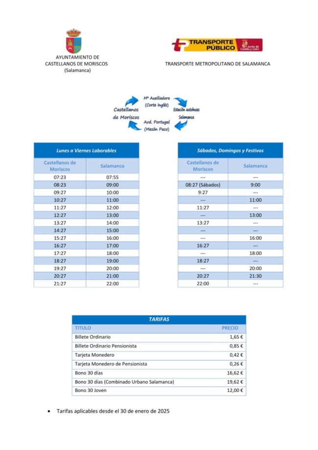Horarios y tarifas 2025-2