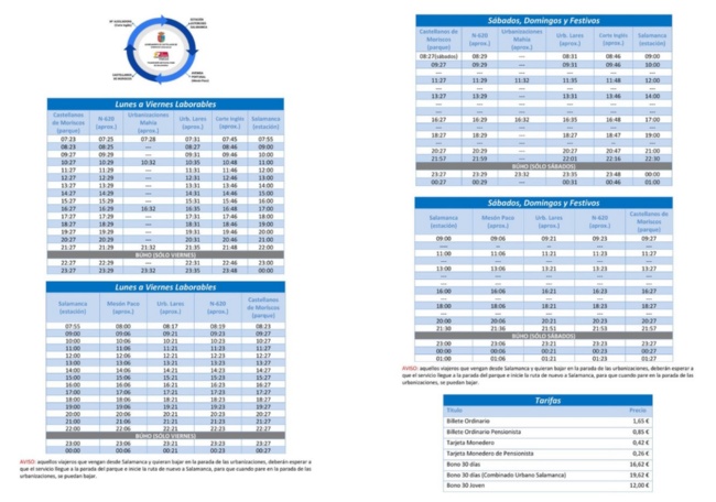 Horarios y tarifas 2025-3