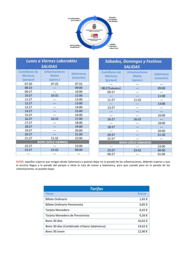 Horarios y tarifas 2025-4