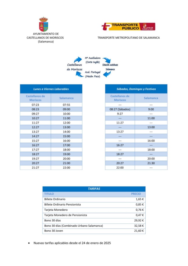 Horarios y tarifas 2025